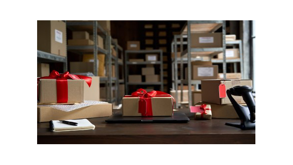 Packages tied with a red ribbon