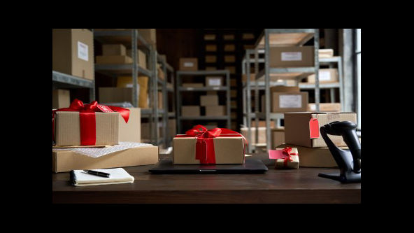 Packages tied with red ribbon