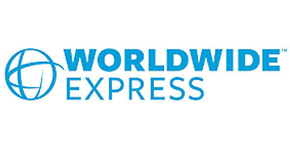 WorldWide Express Logo in blue font with white background