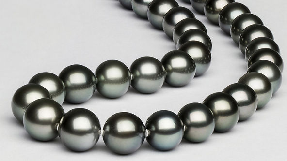Shiny grey pearl necklace on a white background 